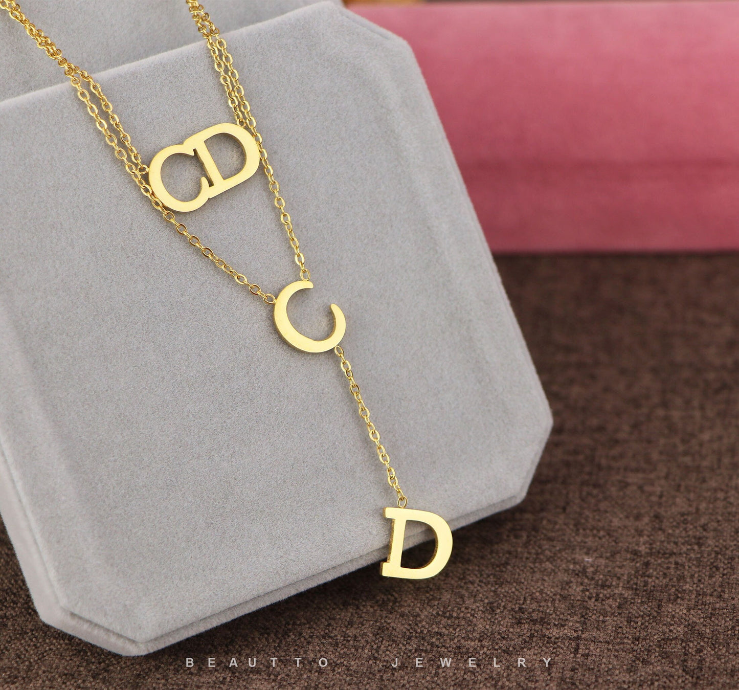 Minimalist 18K Gold Tarnish Free CZ CD Necklace,Stainless Steel Double CD Chain Necklace