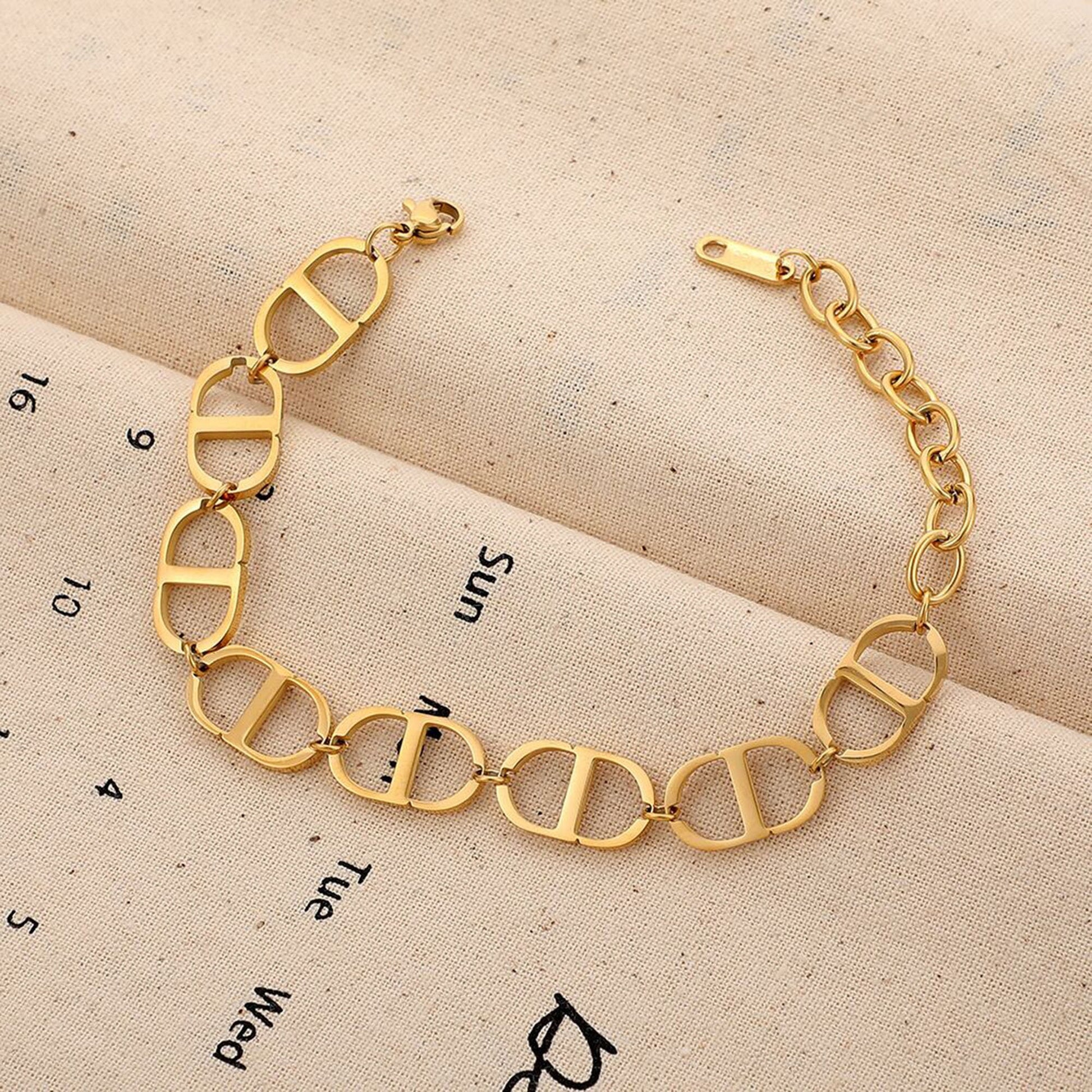 18K Gold Tarnish Free Stainless Steel CD Bracelet Necklace