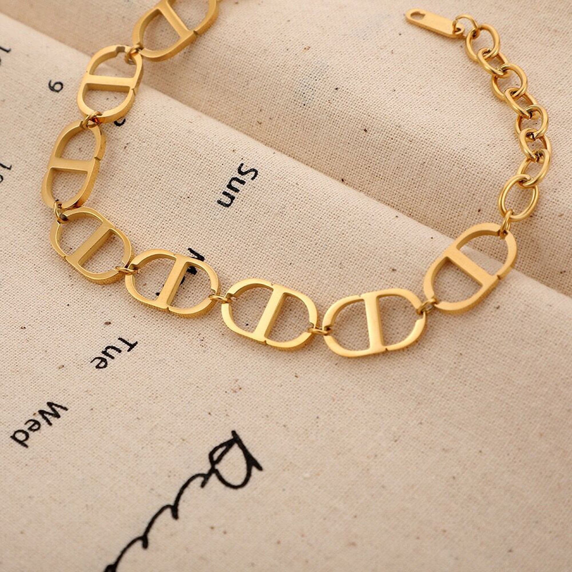 18K Gold Tarnish Free Stainless Steel CD Bracelet Necklace