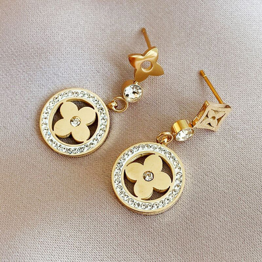 18K Gold CZ Four Leaf Clover Earrings,Clover Dangle Earrings,Clover Necklace,Clover Bracelet ,Clover Jewelry Set, Gifts For Her