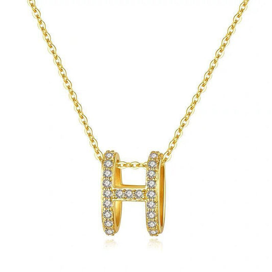 Dainty 14K Gold Vermeil CZ H Pendant Necklace,Sterling Silver H Iinitial Necklace,Dainty H Letter Necklace