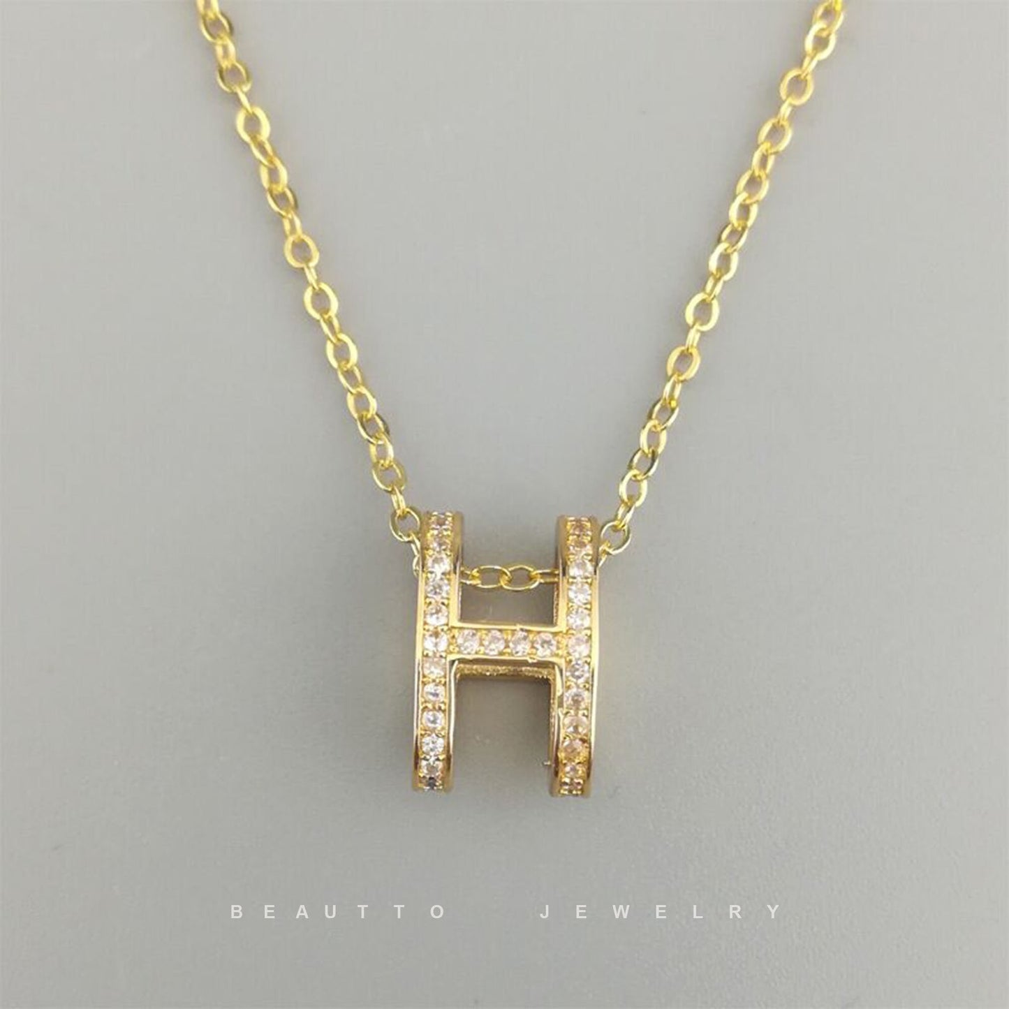 Dainty 14K Gold Vermeil CZ H Pendant Necklace,Sterling Silver H Iinitial Necklace,Dainty H Letter Necklace