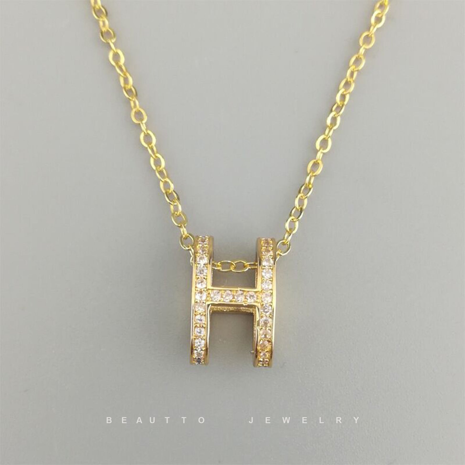 Dainty 14K Gold Vermeil CZ H Pendant Necklace,Sterling Silver H Iinitial Necklace,Dainty H Letter Necklace