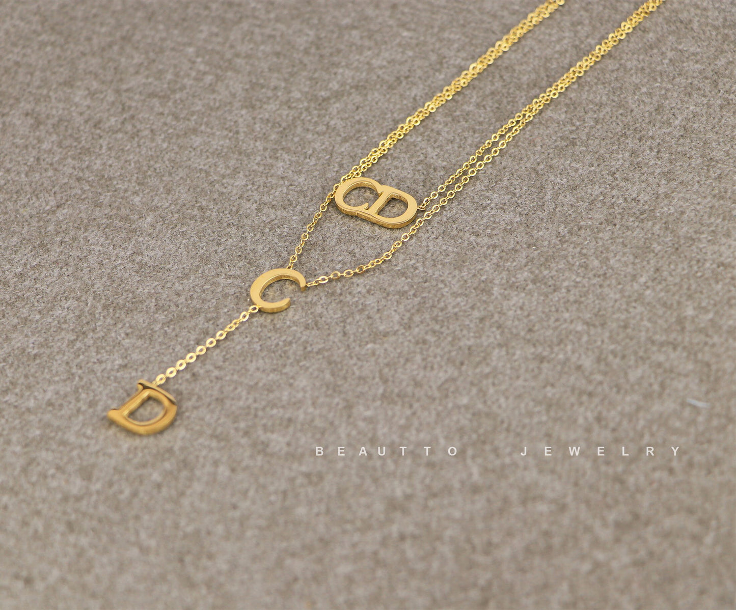 Minimalist 18K Gold Tarnish Free CZ CD Necklace,Stainless Steel Double CD Chain Necklace