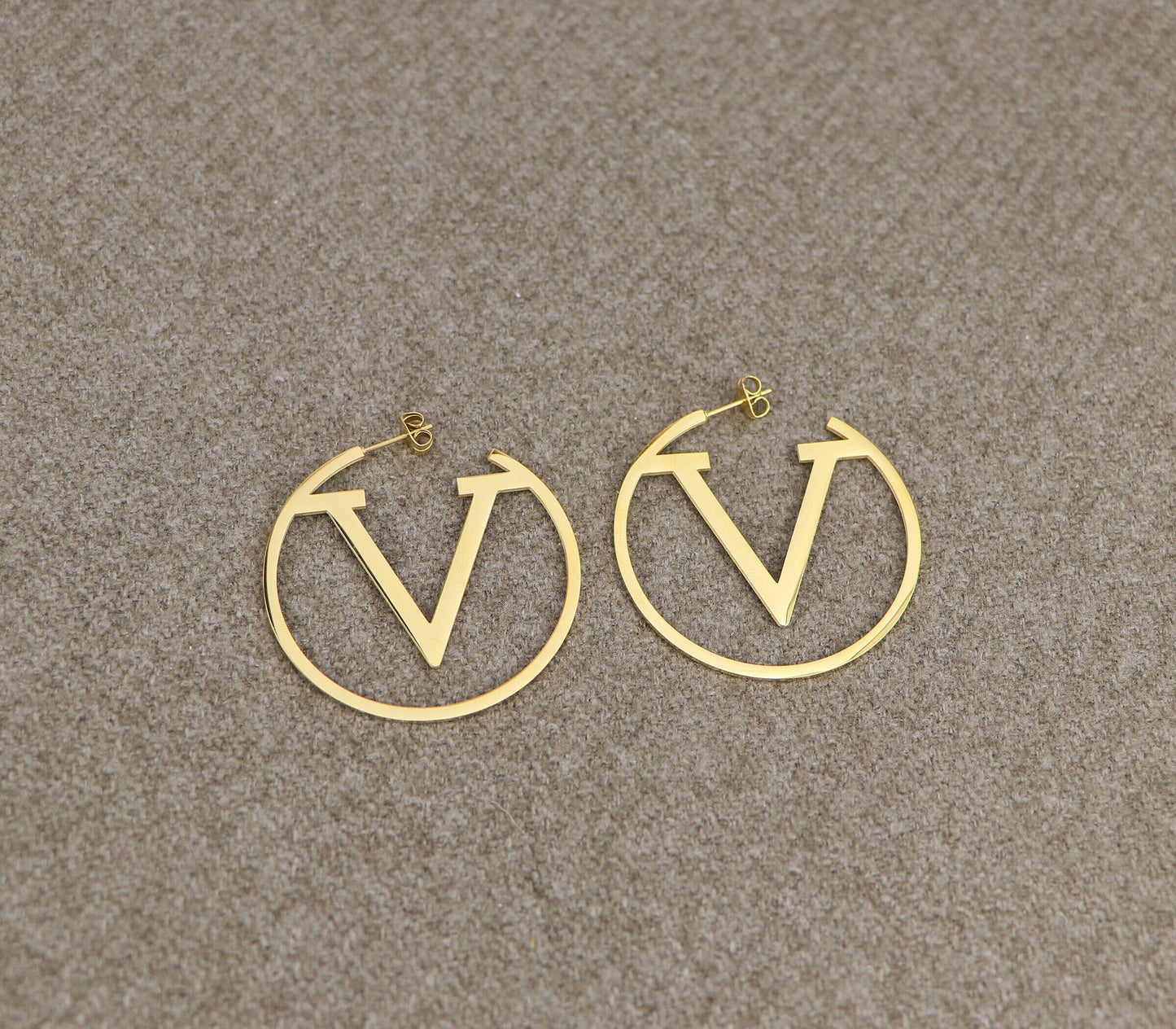 18K Gold Stainless Steel V Shape Earrings,V Hoop Earrings, V Letter Earrings, Large Statement Hoop Earring