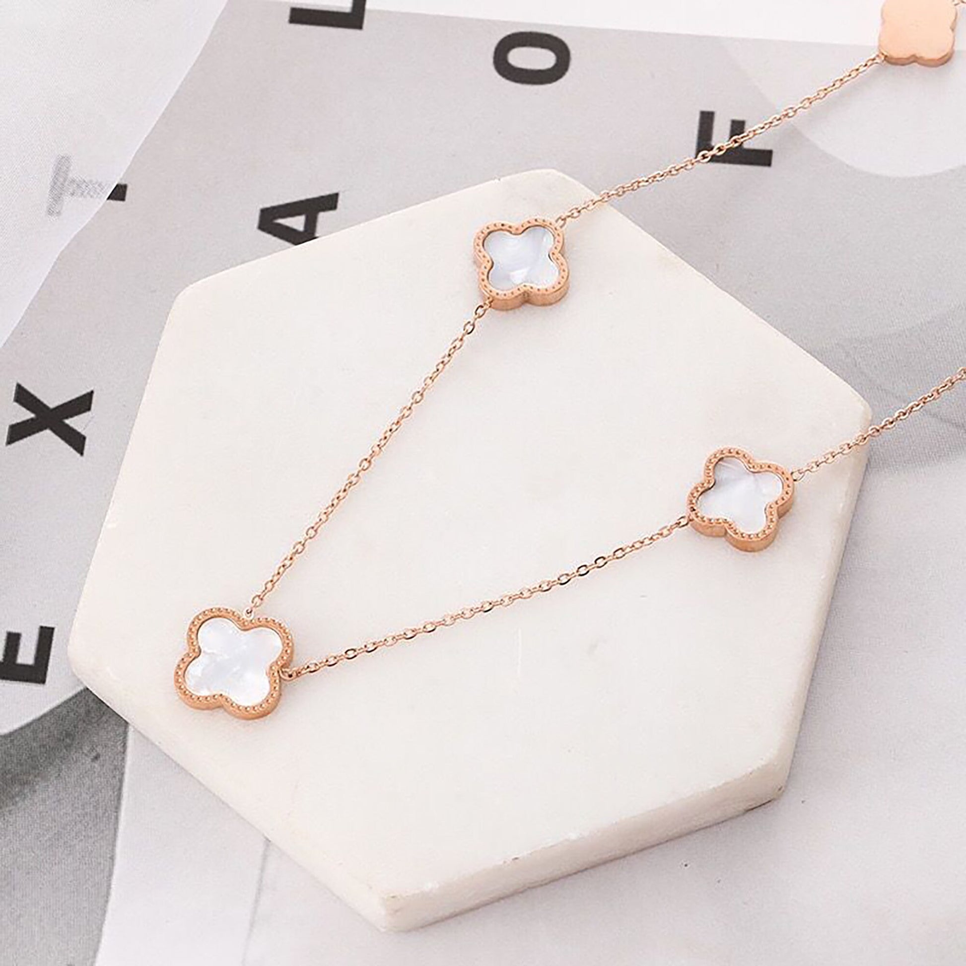 5 Motifs Clover Necklace-18k Rose Gold Four Leaf Clover Necklace,Mother Of Pearl Clover Necklace, Black Onyx Necklace