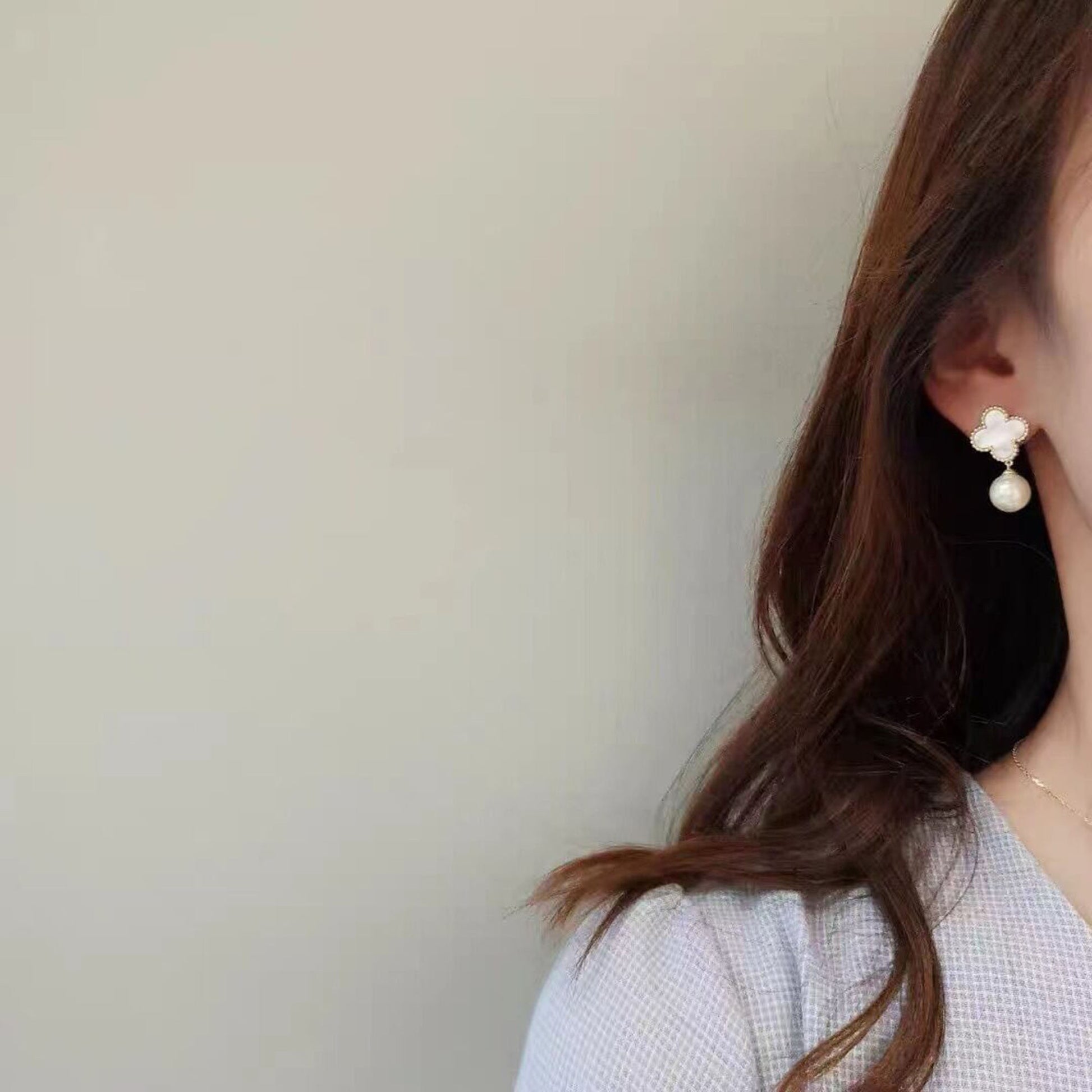 18K Gold Double Side Pearl Earrings,Tarnish Free Double D Drop Earrings,CD Earrings