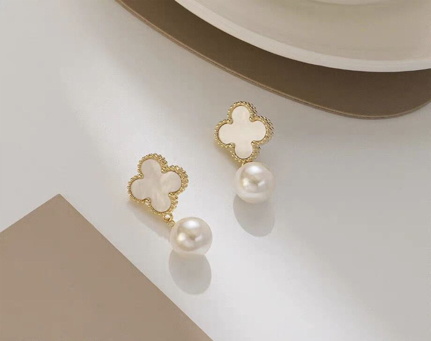 18K Gold Double Side Pearl Earrings,Tarnish Free Double D Drop Earrings,CD Earrings