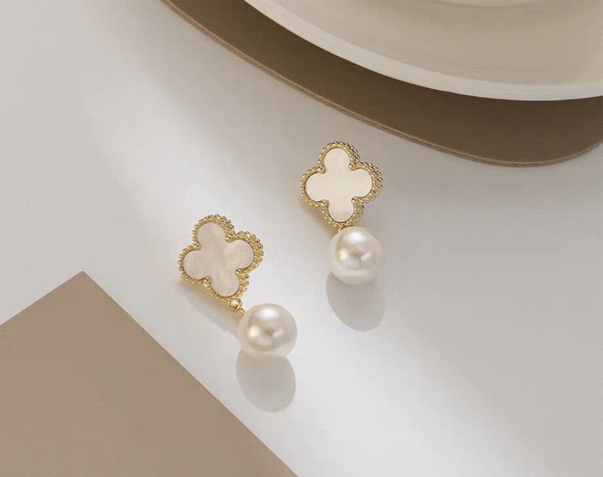 18K Gold Double Side Pearl Earrings,Tarnish Free Double D Drop Earrings,CD Earrings