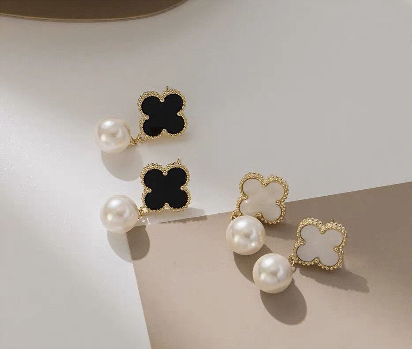 18K Gold Double Side Pearl Earrings,Tarnish Free Double D Drop Earrings,CD Earrings