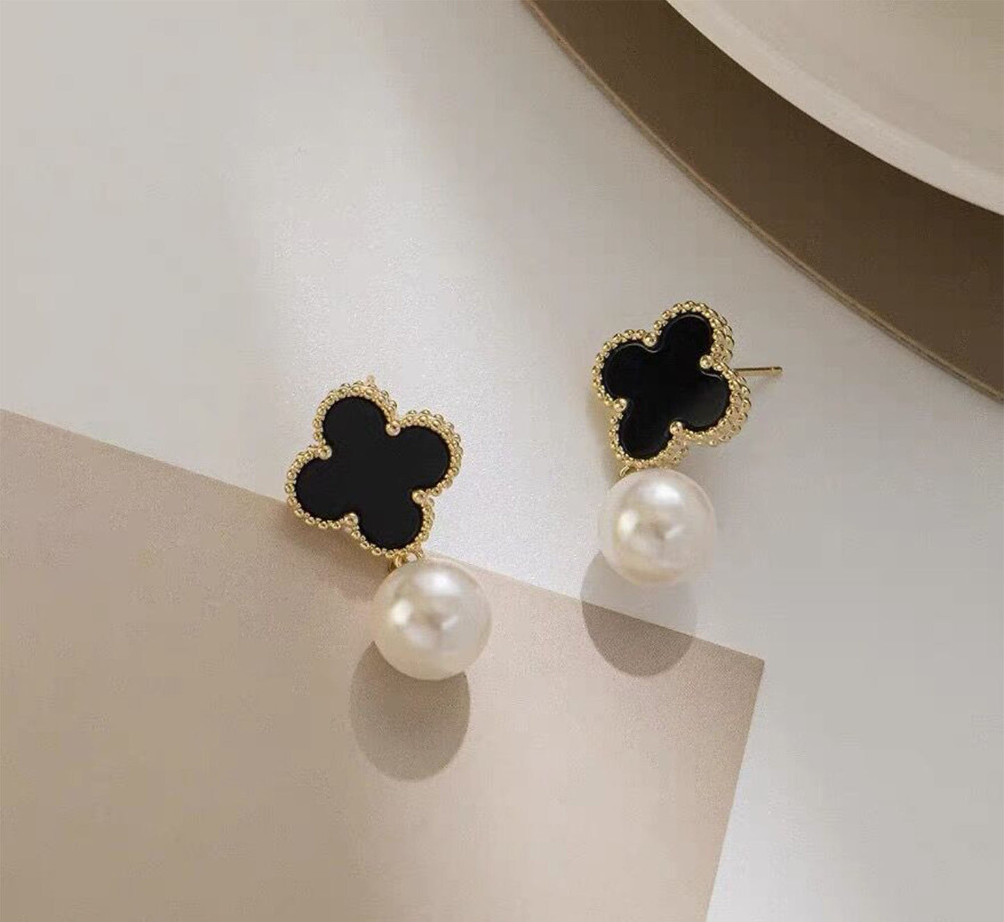 18K Gold Double Side Pearl Earrings,Tarnish Free Double D Drop Earrings,CD Earrings