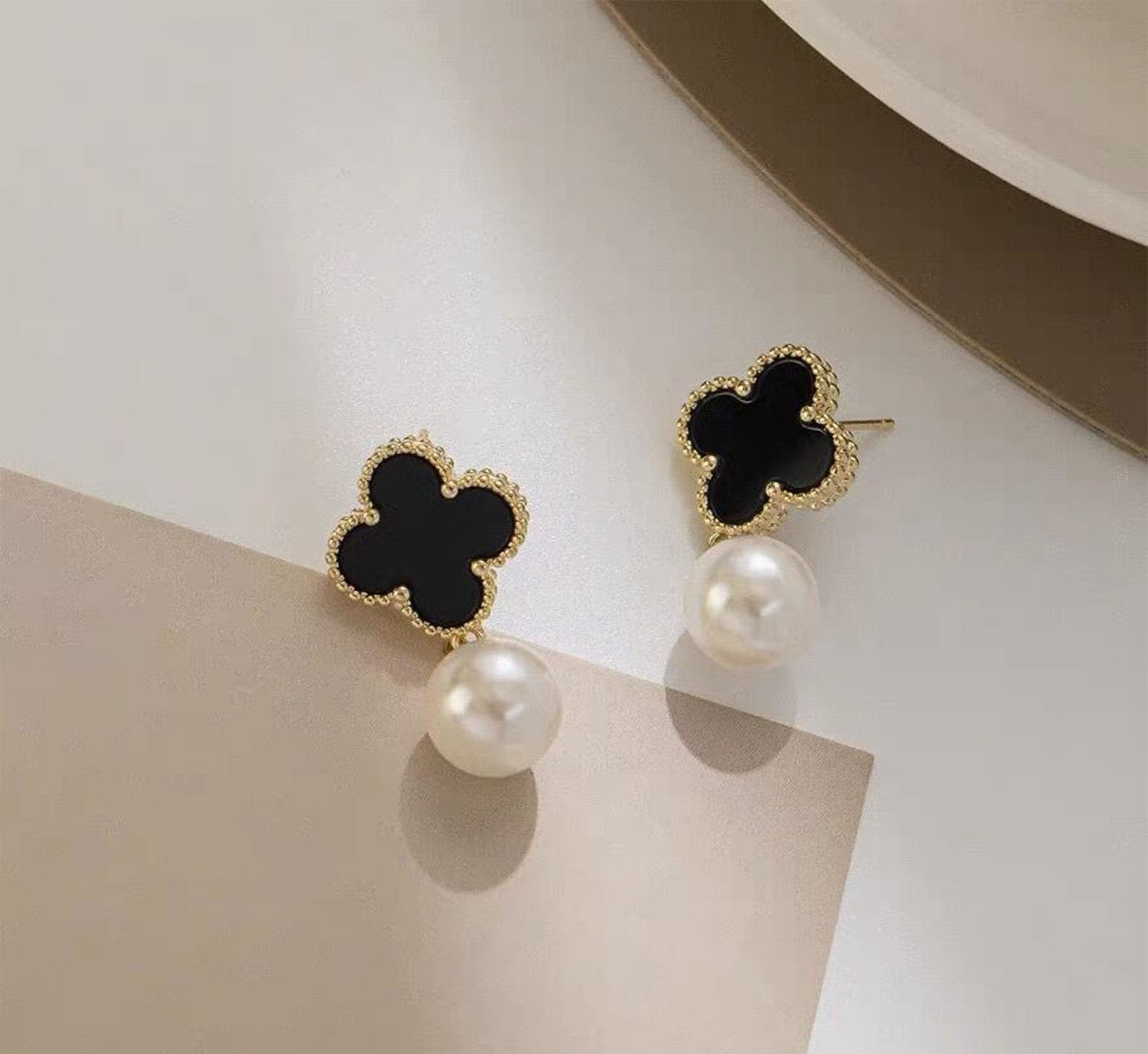 18K Gold Double Side Pearl Earrings,Tarnish Free Double D Drop Earrings,CD Earrings