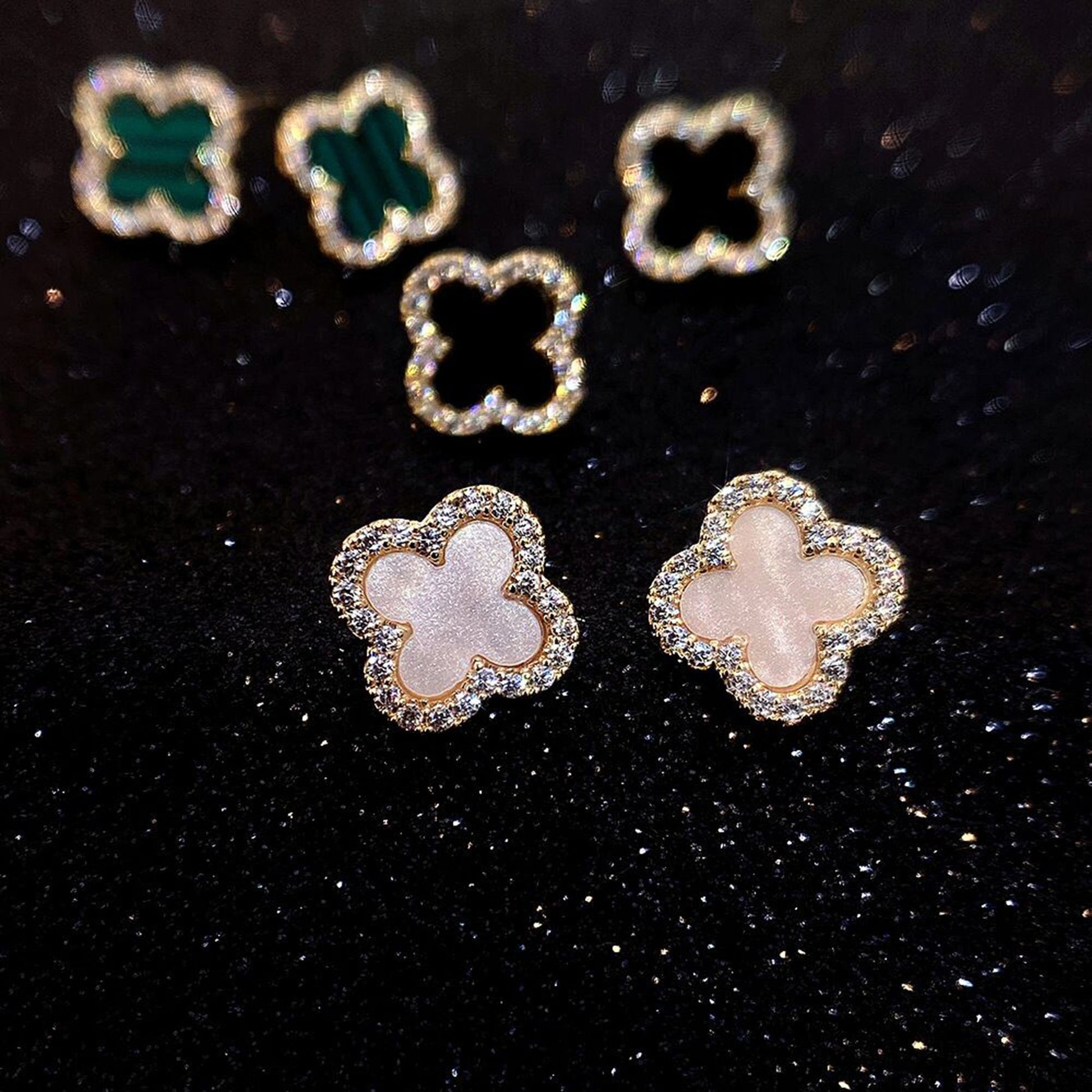 18K Gold Filled CZ Clover Stud Earrings,Gold White Four Leaf Clover Necklace,Clover Earring,Clover Jewelry Set,Minimalist Earrings,Gifts