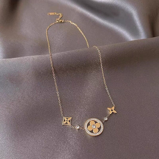 18K Gold CZ Four Leaf Clover Necklace,Clover Bracelet ,Clover Jewelry Set