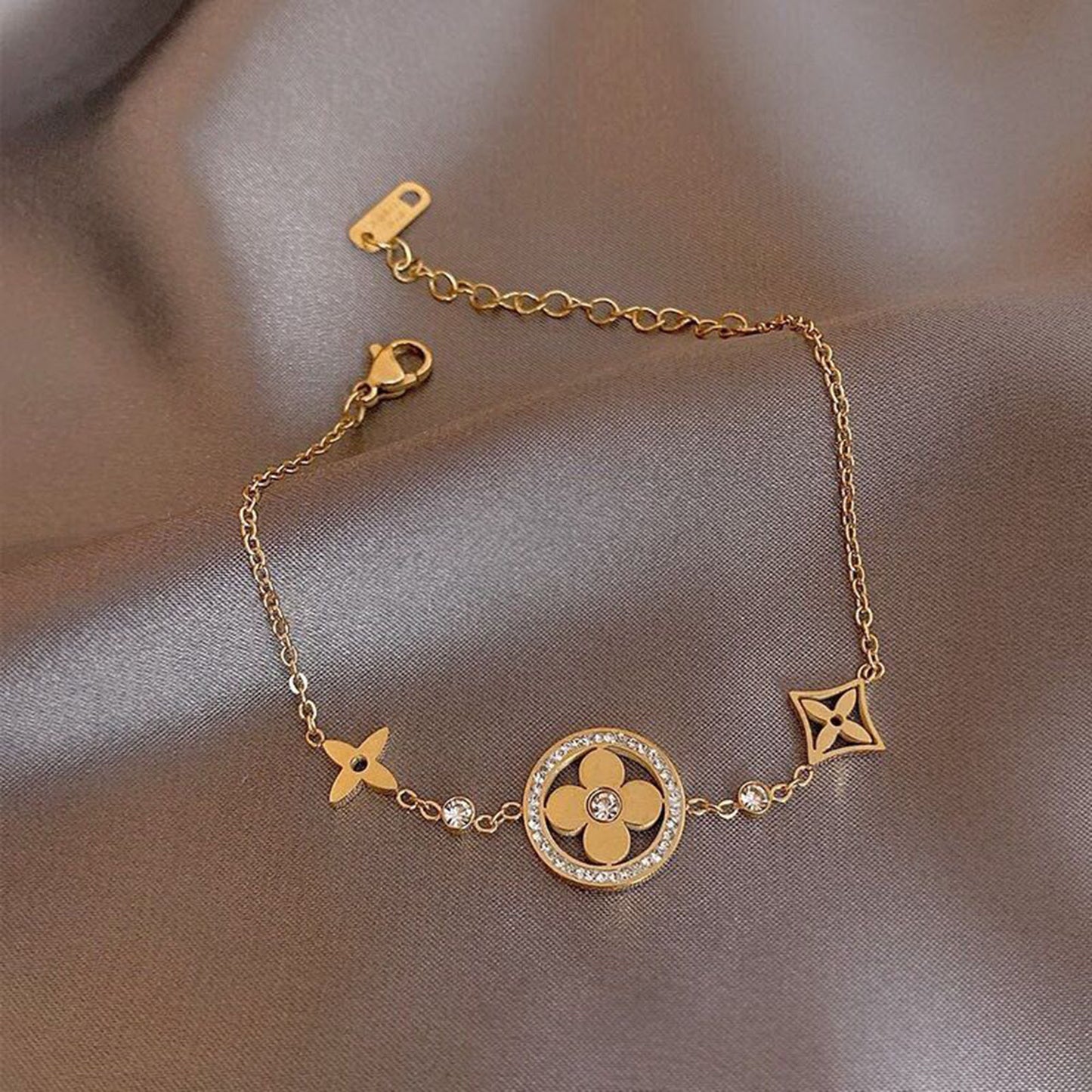 18K Gold CZ Four Leaf Clover Necklace,Clover Bracelet ,Clover Jewelry Set