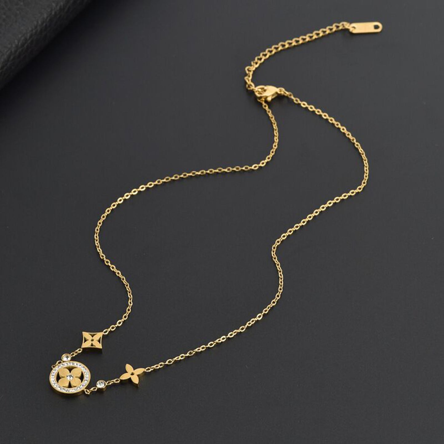 18K Gold CZ Four Leaf Clover Necklace,Clover Bracelet ,Clover Jewelry Set