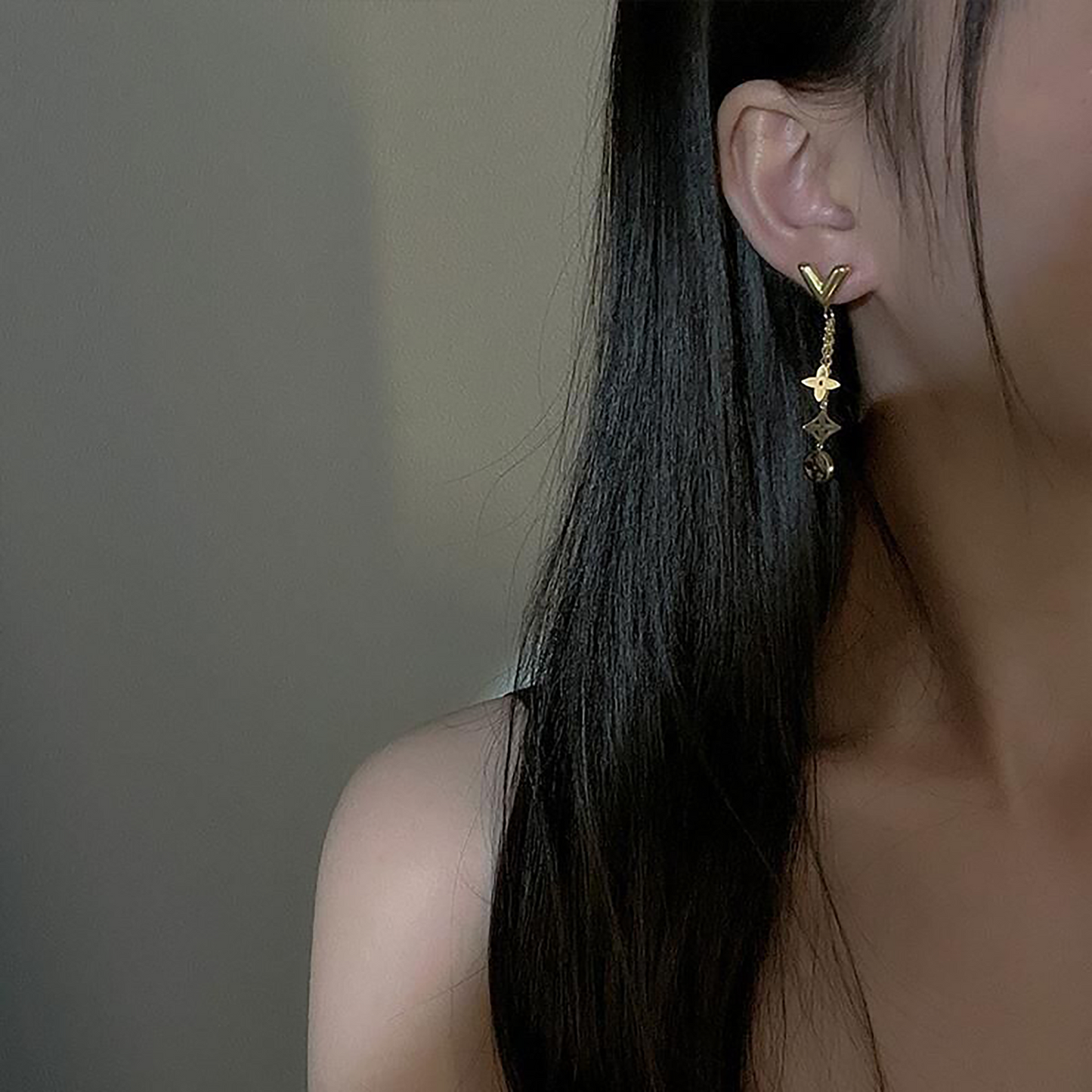 18K Gold Filled Four Leaf Clover V Earrings,Clover Dangle Earrings