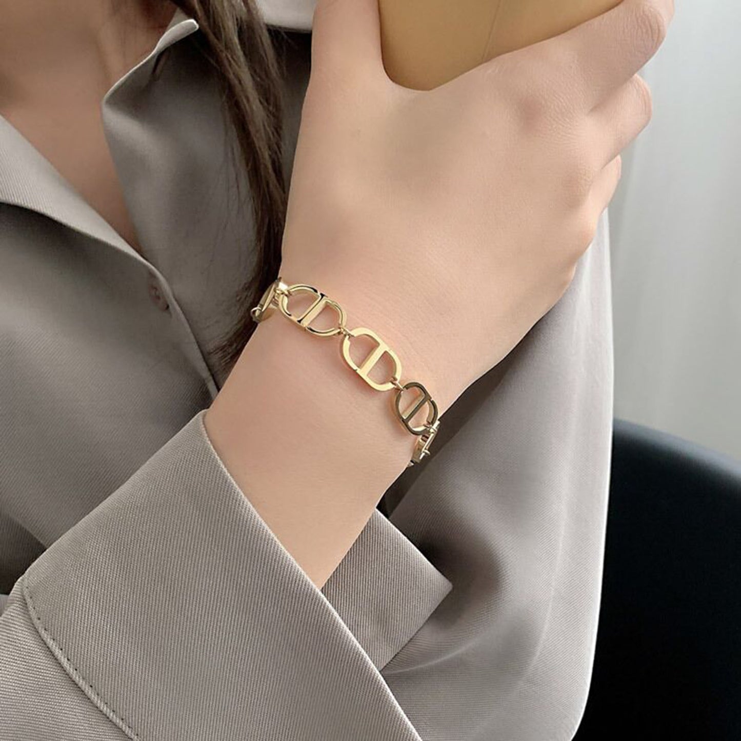 18K Gold Stainless Steel CD Chunky Choker Necklace,Tarnish Free Curb Link Chunky Chain Necklace