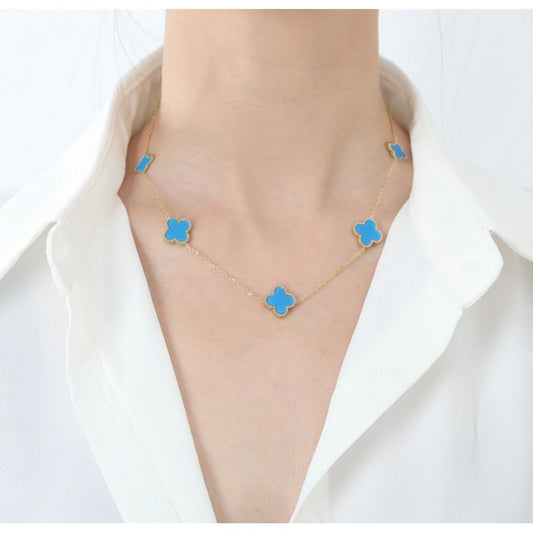 18K Yellow Gold Filled Double Side 5 Motifs Clover Necklace-Four Leaf Clover Necklace