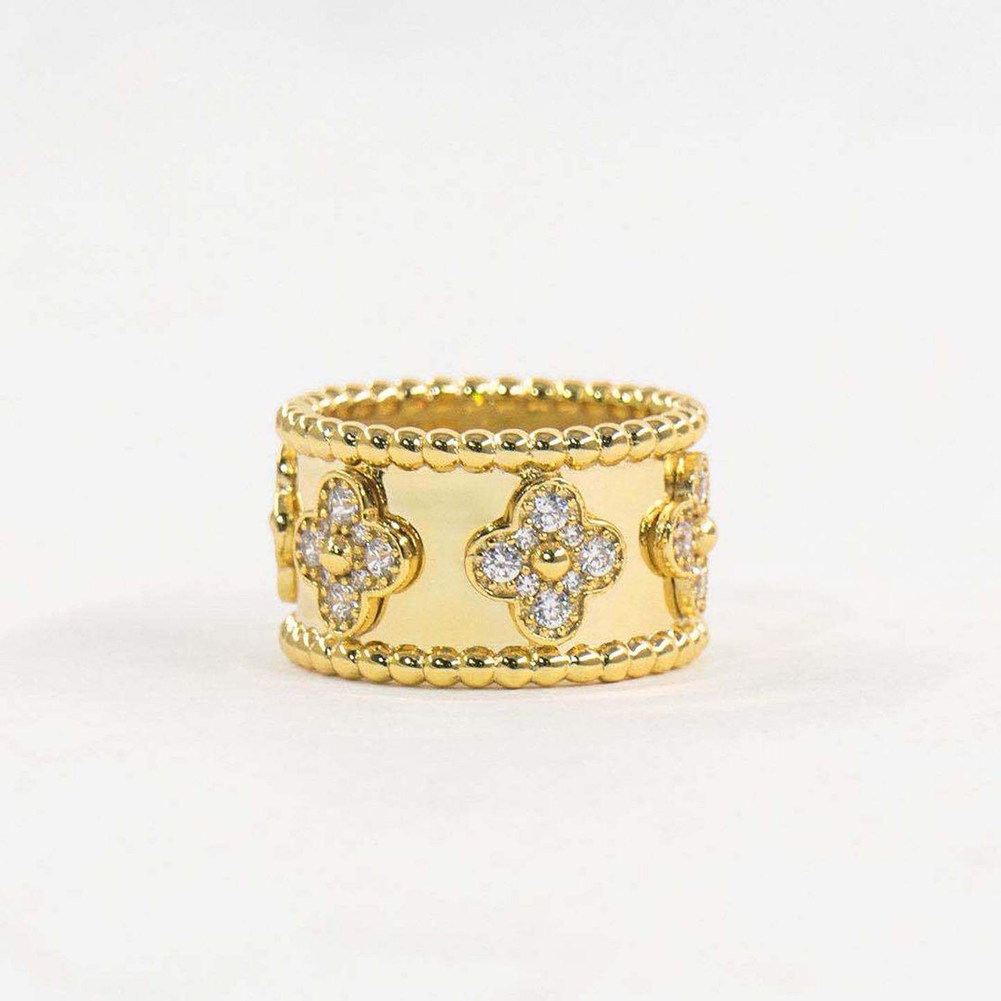 18K Gold Luxurious Perlee Four Leaf Clover Ring Bangle Set,Luxury Clover Jewelry Set,Clover Gifts