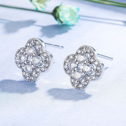 Platinum Crystal Clover Earrings