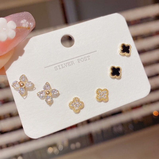 Set of 6 PCS Gold Clover earrings Set,CC Earrings Set,H Earrings Set,North Star Earrings Set